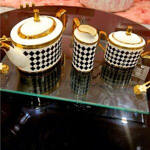 Black & White Diamond Porcelain Tea Set with Gold Trim